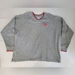 Cadre Athletic Retro Grey V Neck Red Wings Hockey Pullover Knitted Sweater